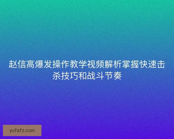 赵信高爆发操作教学视频解析掌握快速击杀技巧和战斗节奏